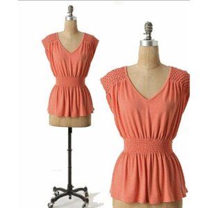 Anthropologie LIL Coral Smocked Waist Pintucked